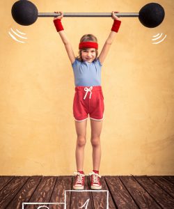 Funny,Strong,Child,With,Barbell.,Girl,Power,And,Feminism,Concept.